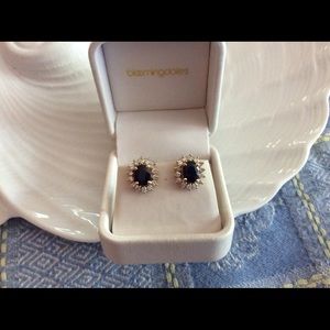 Genuine diamond and blue sapphire earrings